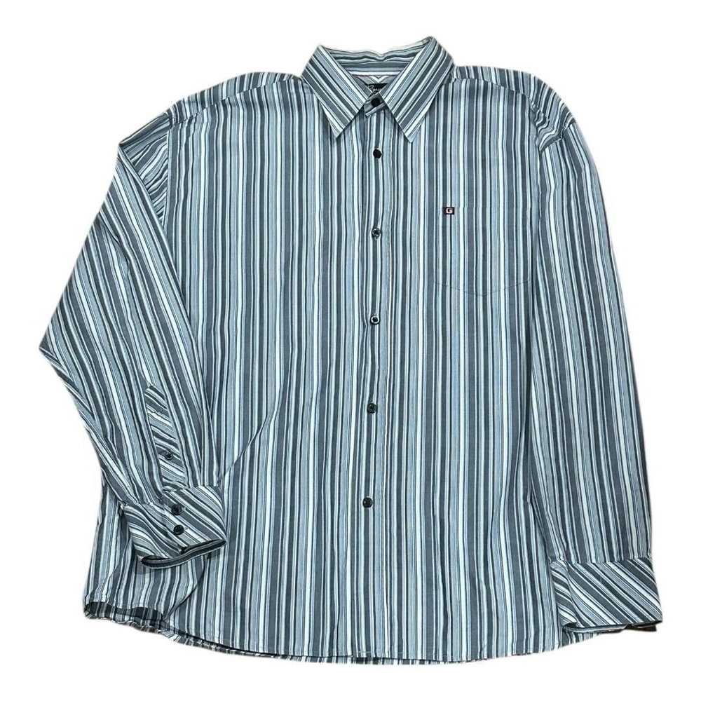 Bongo Shirt Mens 2XL Blue Gray Striped Long Sleeve Button Up Pocket Casual